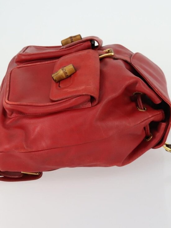 GUCCI Bamboo Backpack Leather Red Gold 003 2058 0016 Auth 156257